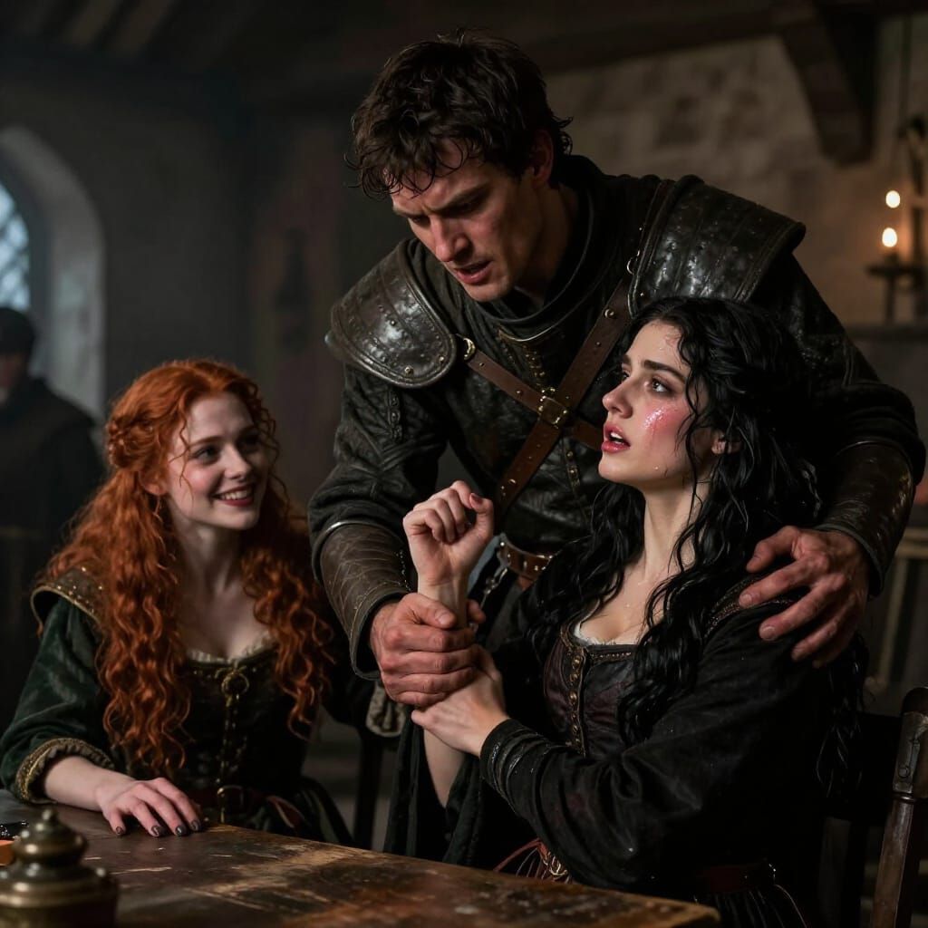 Medieval Inn Scene: Dominant Warrior Grips Woman's Wrist