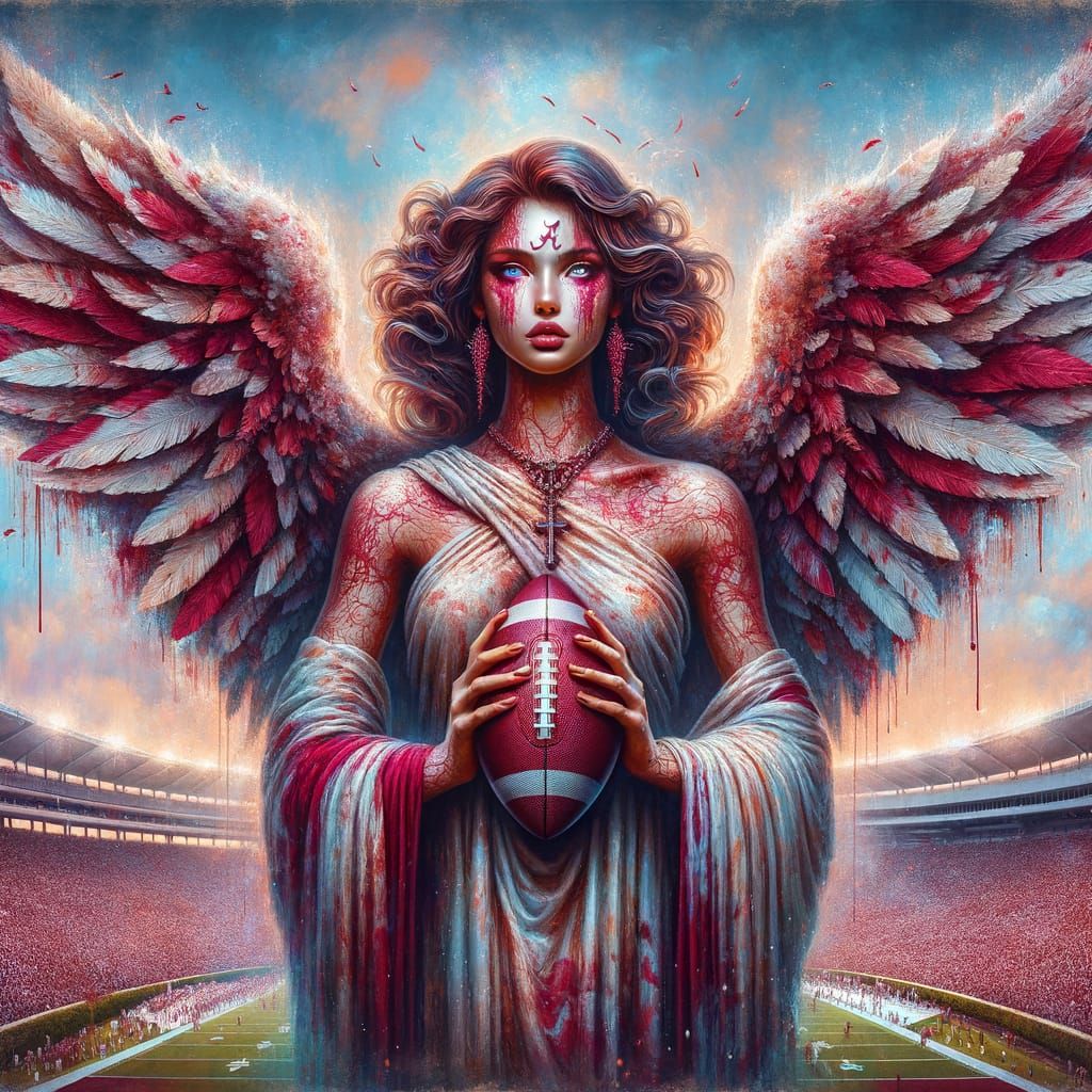 Crimson and White Angel of Alabama Roll Tide