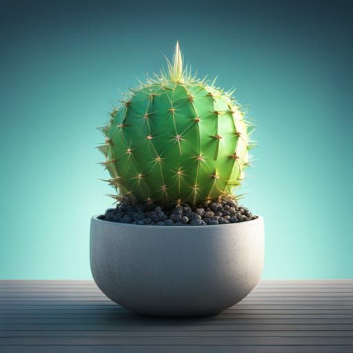 Vibrant Potted Cactus in 3D Cinematic Style