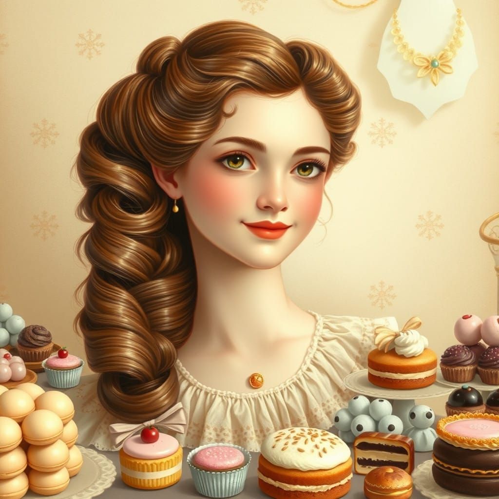 Whimsical Victorian Sweets Maiden in Golden Light