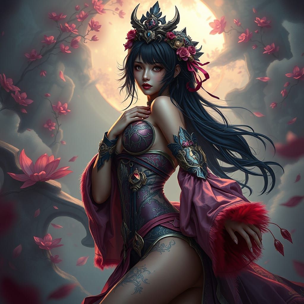 Seductive Cosplayer in a Fantastical Realm, Cyberpunk Fantas...