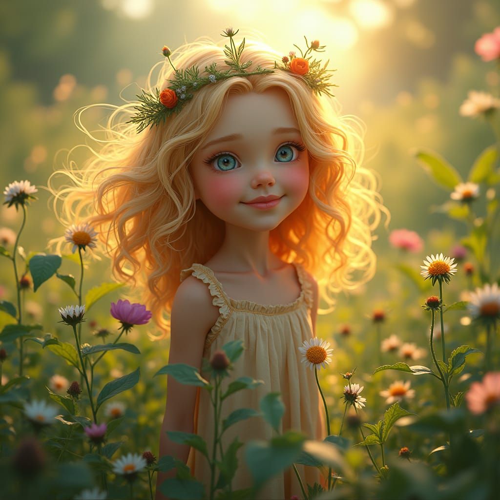 Girl in Meadow: Fantasy Concept Art