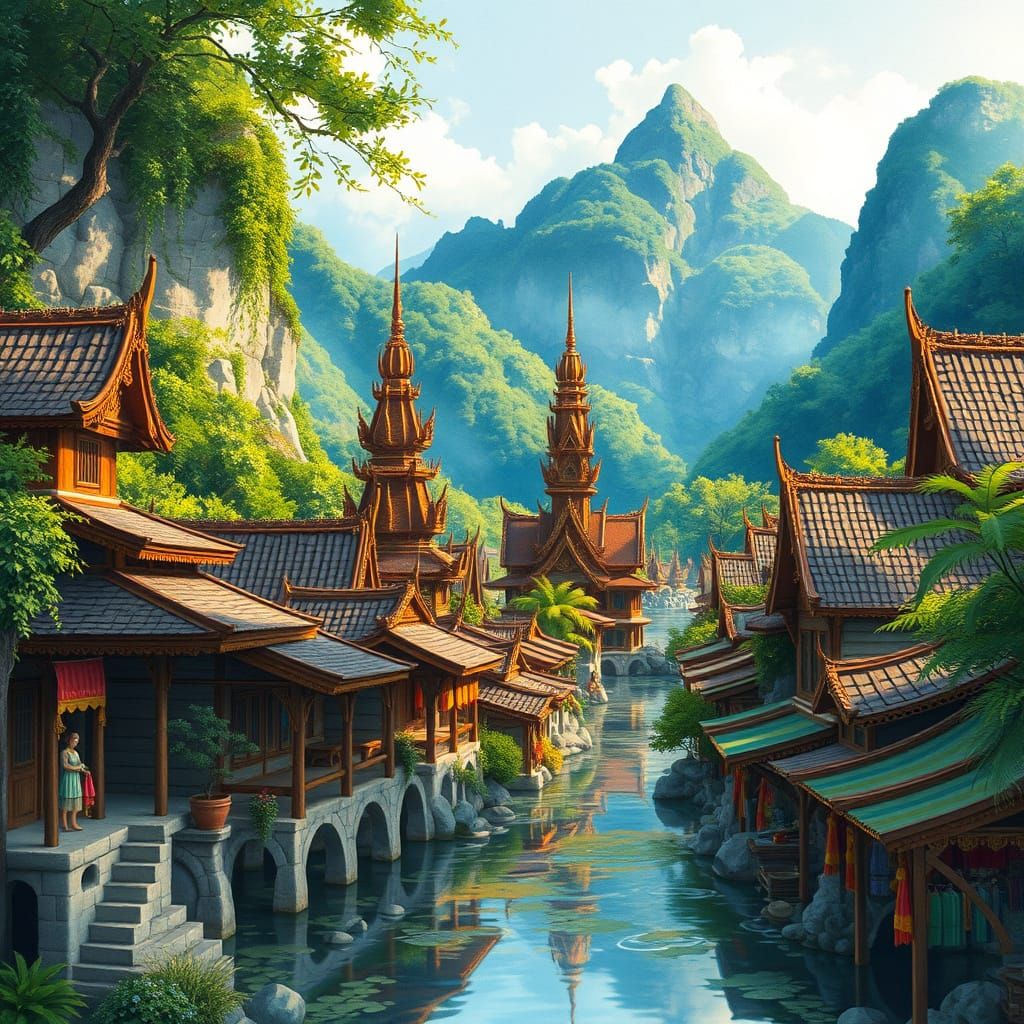 Medieval Village in Thailand's Lush Countryside