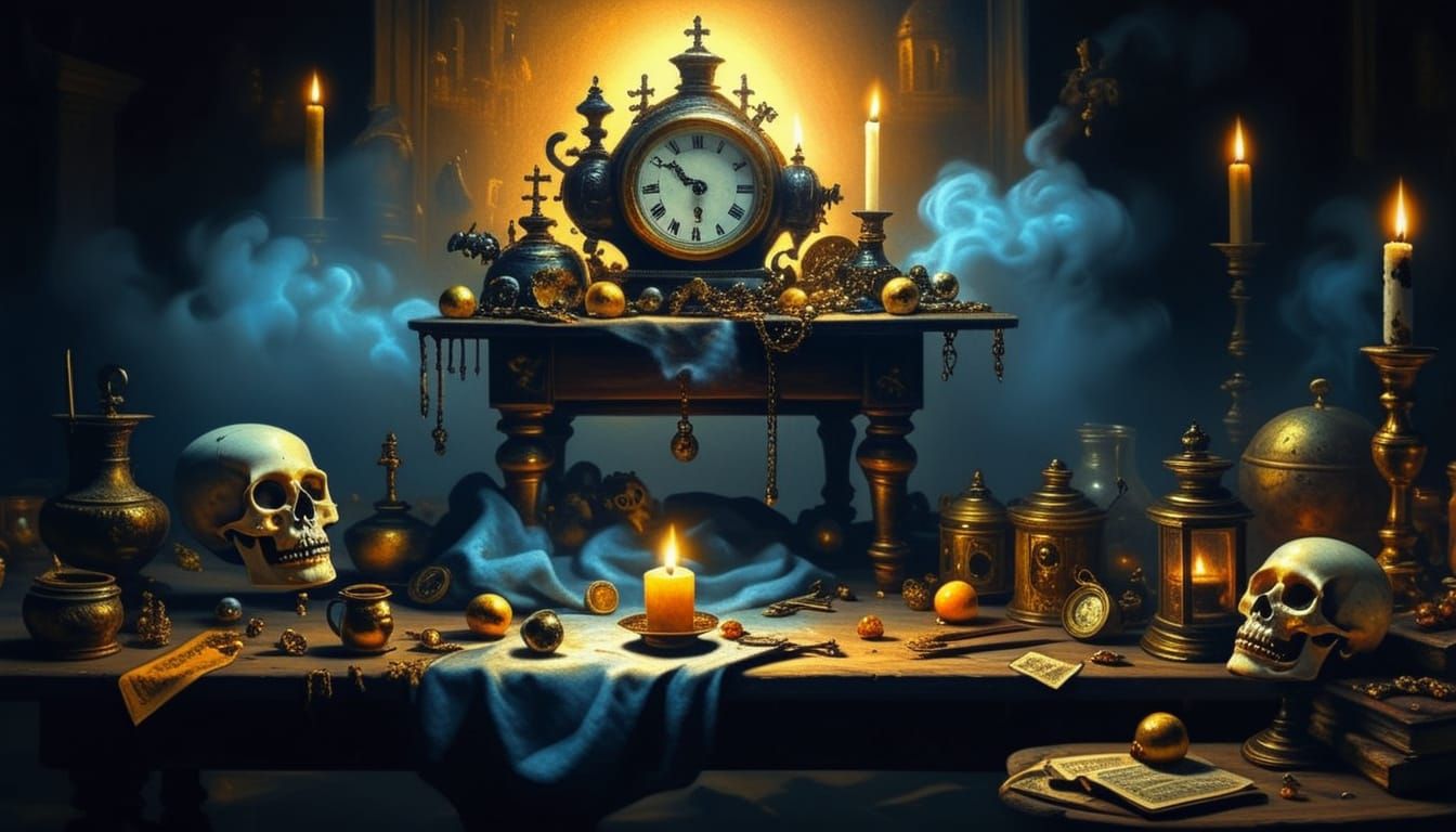 Baroque Still Life with Trinkets in Oil Painting