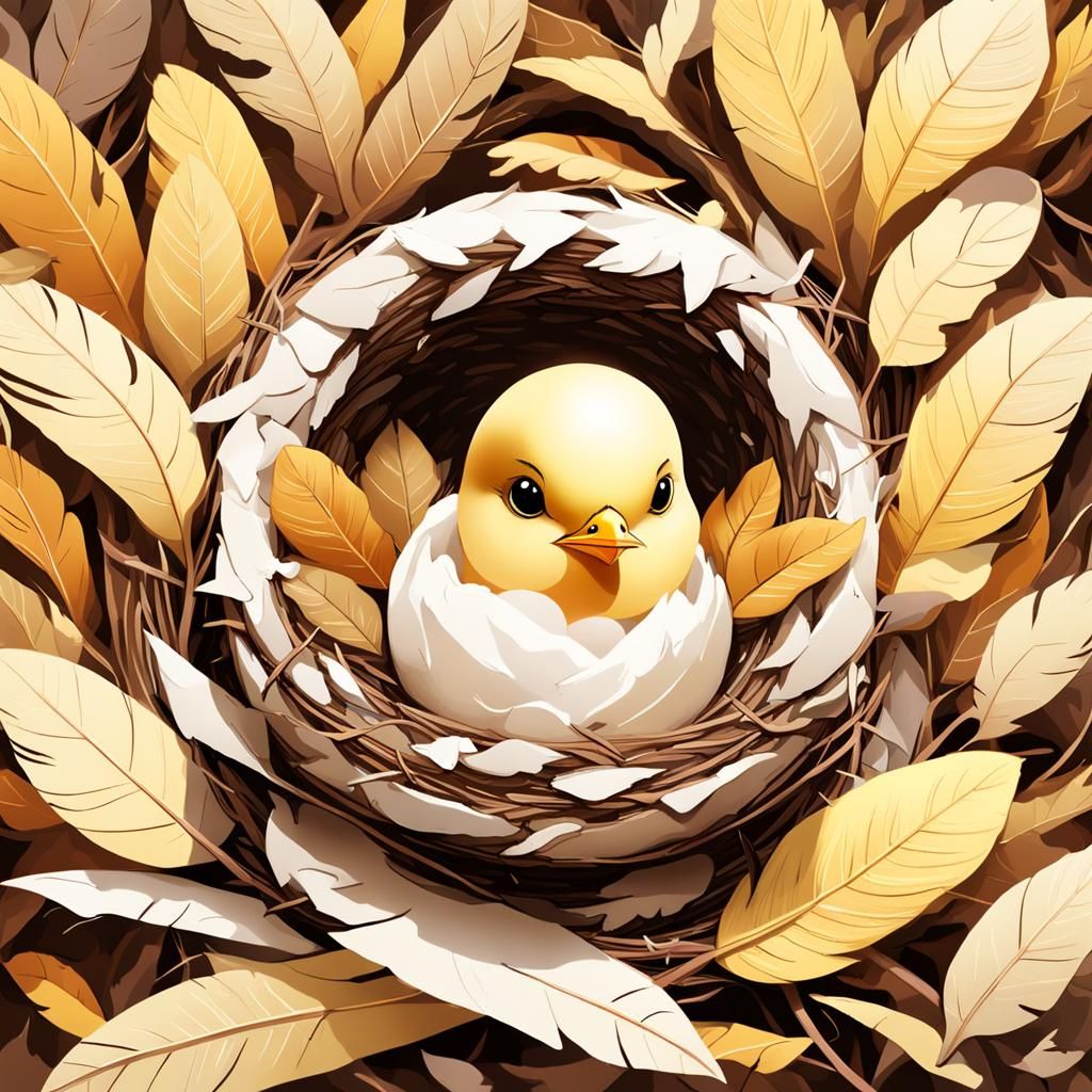 Baby Bird Hatching in Nest: Watercolor Art