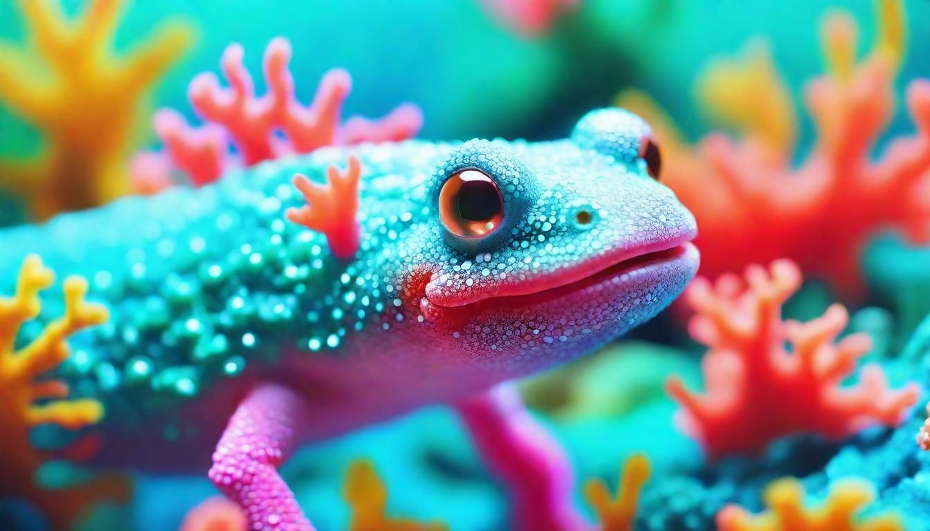 Smiling Axolotl in Coral Reef: Mixed Media Collage