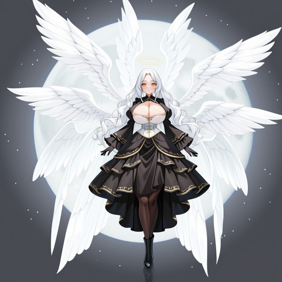 Angel Gabriel with White Wings and Gothic Dress