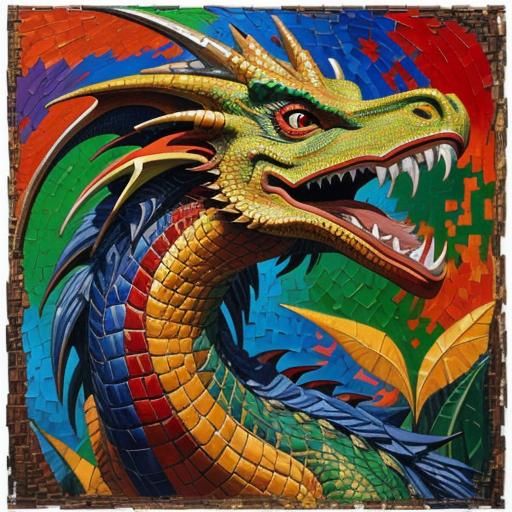 Mosaic Dragon in Neo-Impressionist Oil Painting Style