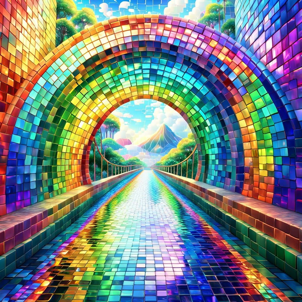 Vibrant Tile Rainbow Bridge Digital Matte Painting
