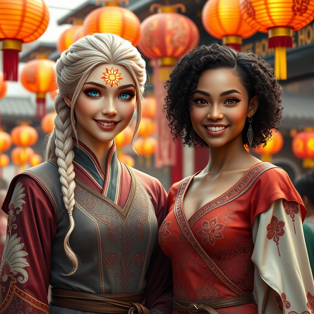 Medieval Fantasy Women Celebrate Chinese New Year in Vibrant...