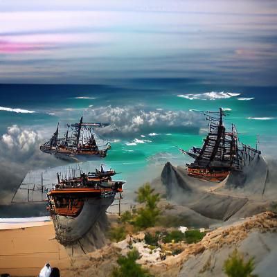 Pirate Ships in Detailed Matte Painting Style