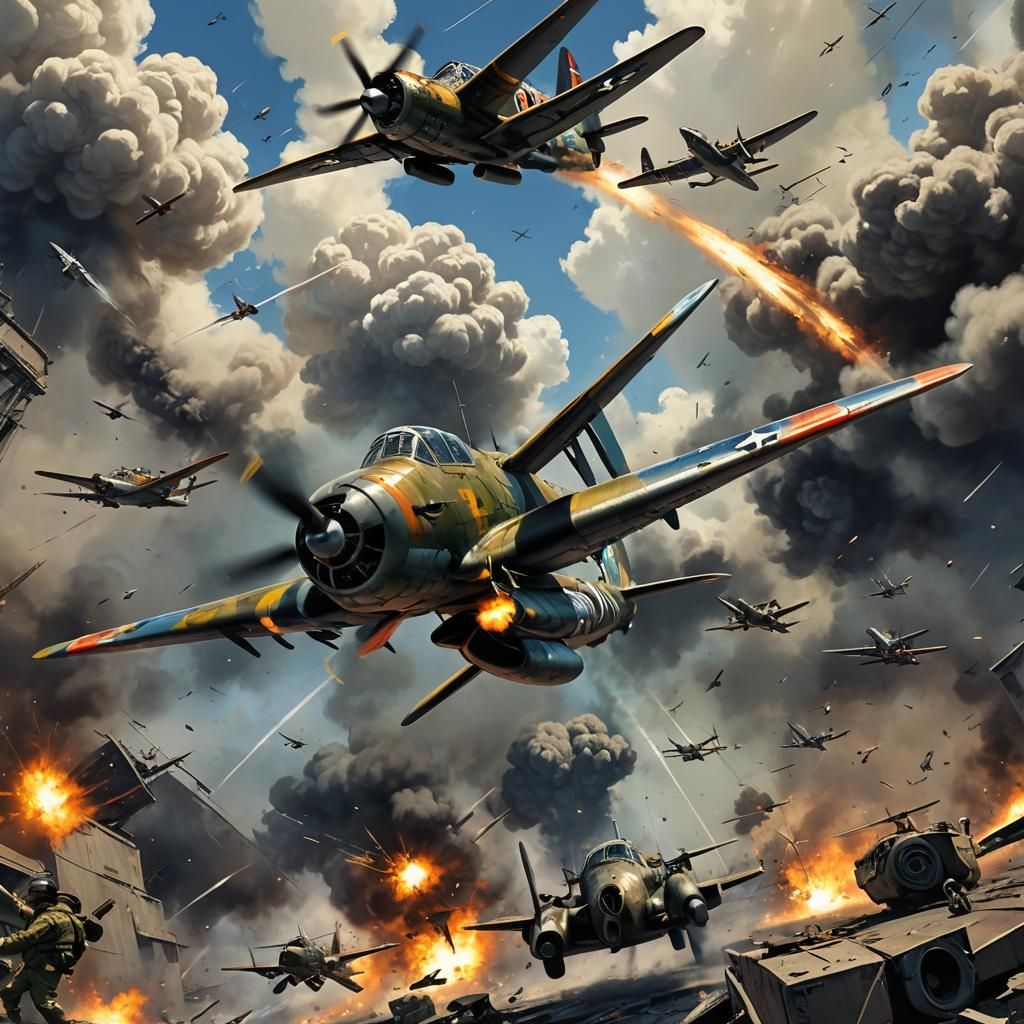 Intense WWII Dogfight in Detailed Digital Art