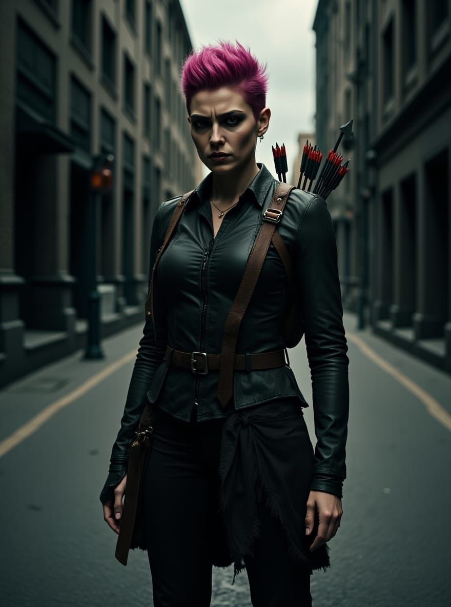 Dystopian Artemis with Pink Mohawk in Renaissance Style