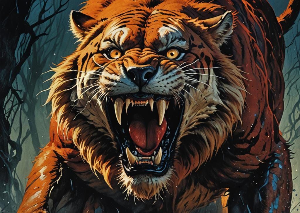 Sabertooth ManTiger Horror Movie Poster from the 1970s