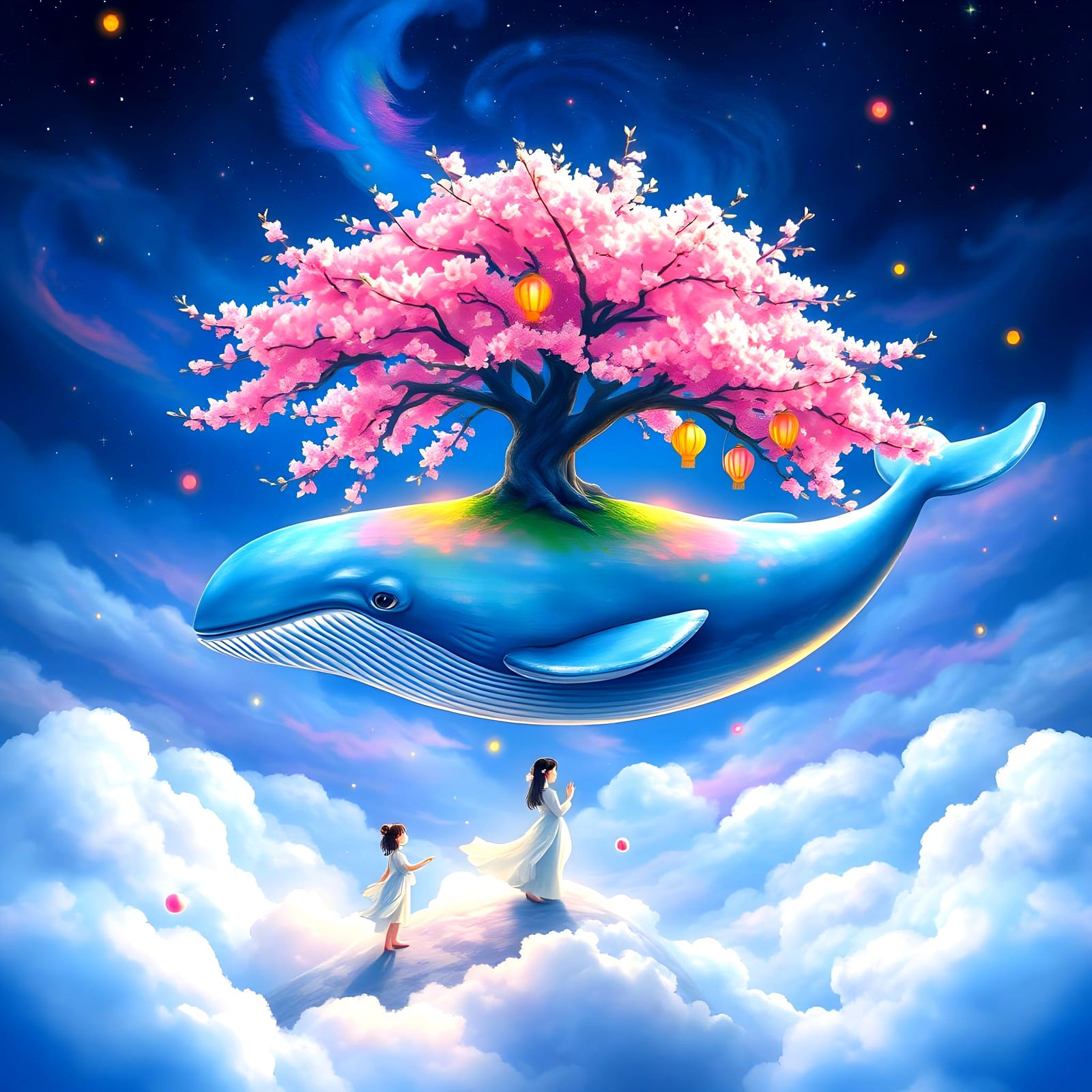 Whale in the Clouds: Cherry Blossom Fantasy