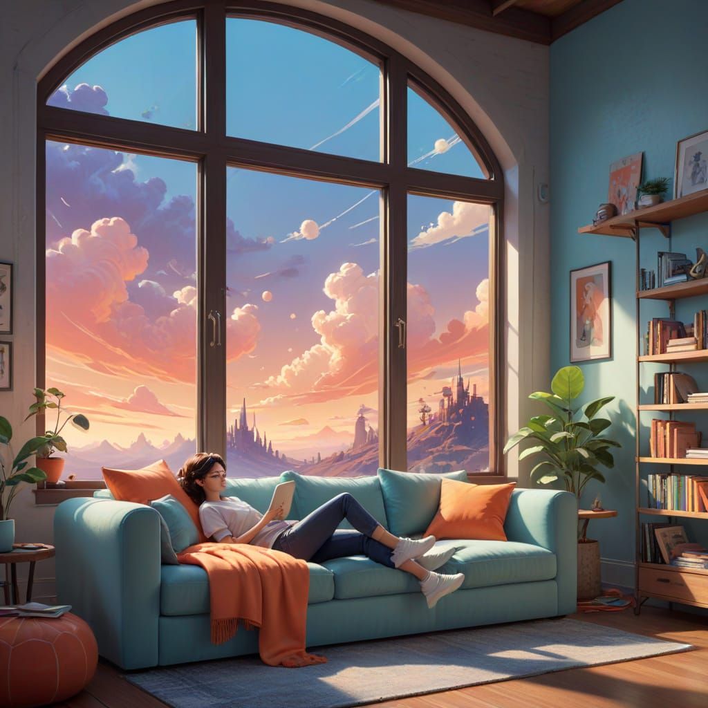 Serenely Lost in Cozy Minimalist Oasis