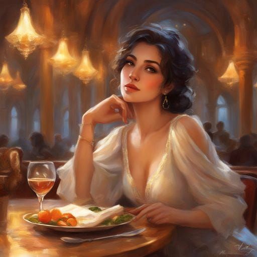 Beautiful Italian Woman Resting in Cafe