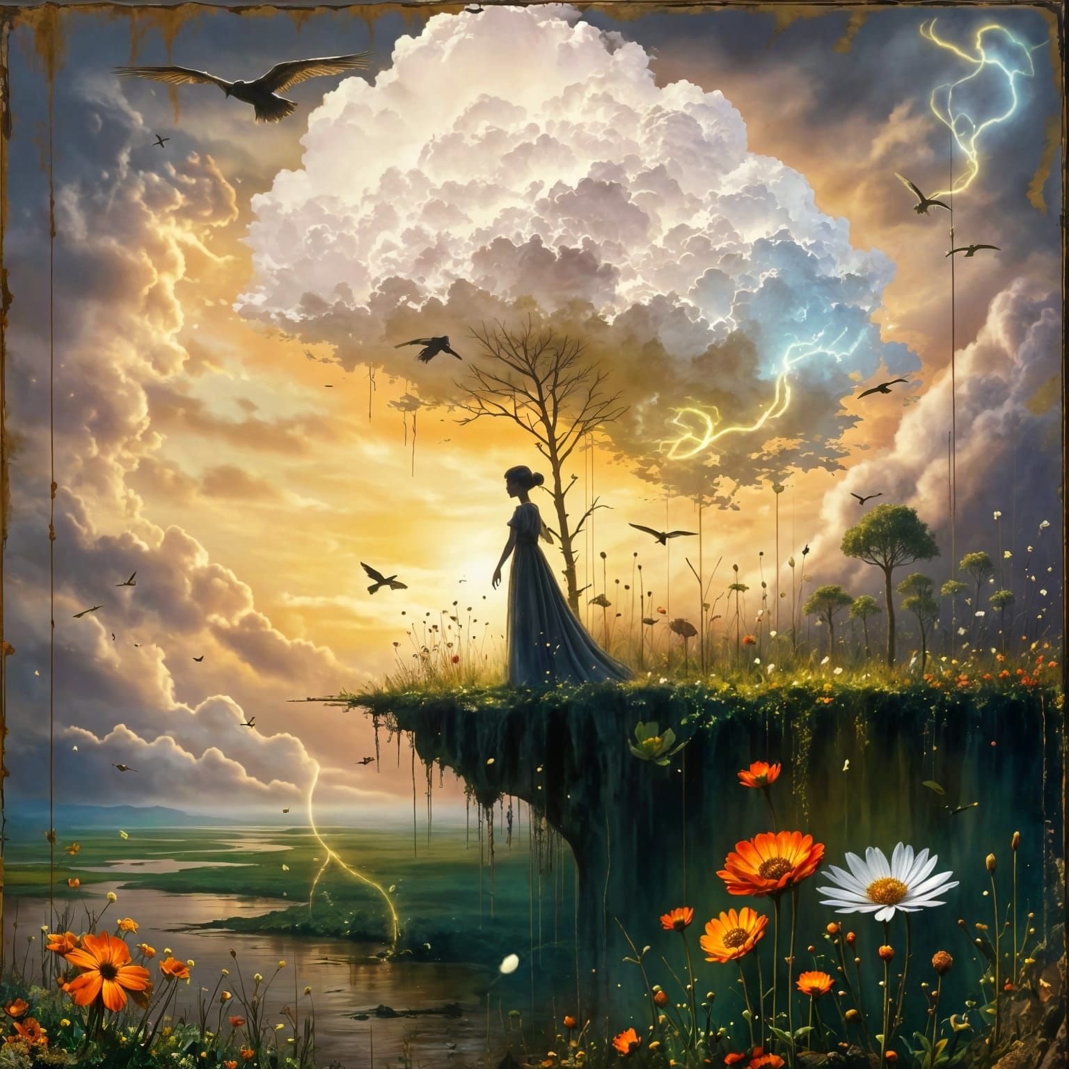 Magic Realism Landscape with Ethereal Figures