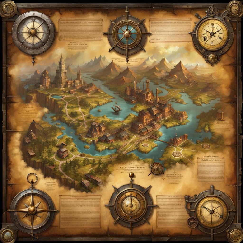 Steampunk Treasure Map in Industrial Style
