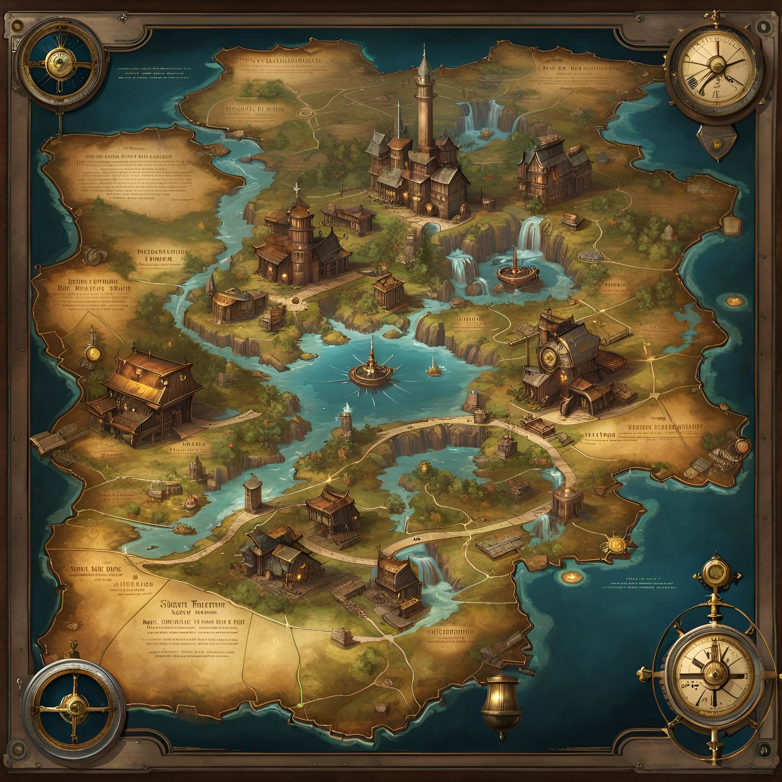 Steampunk Treasure Map with Ancient Technology