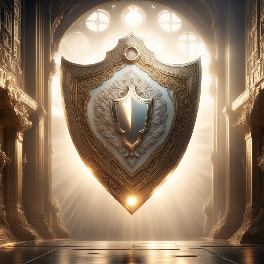 Radiant White Gold Shield in Digital Painting