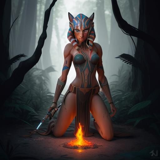 Ahsoka and the Sith Holocron in 3D Style