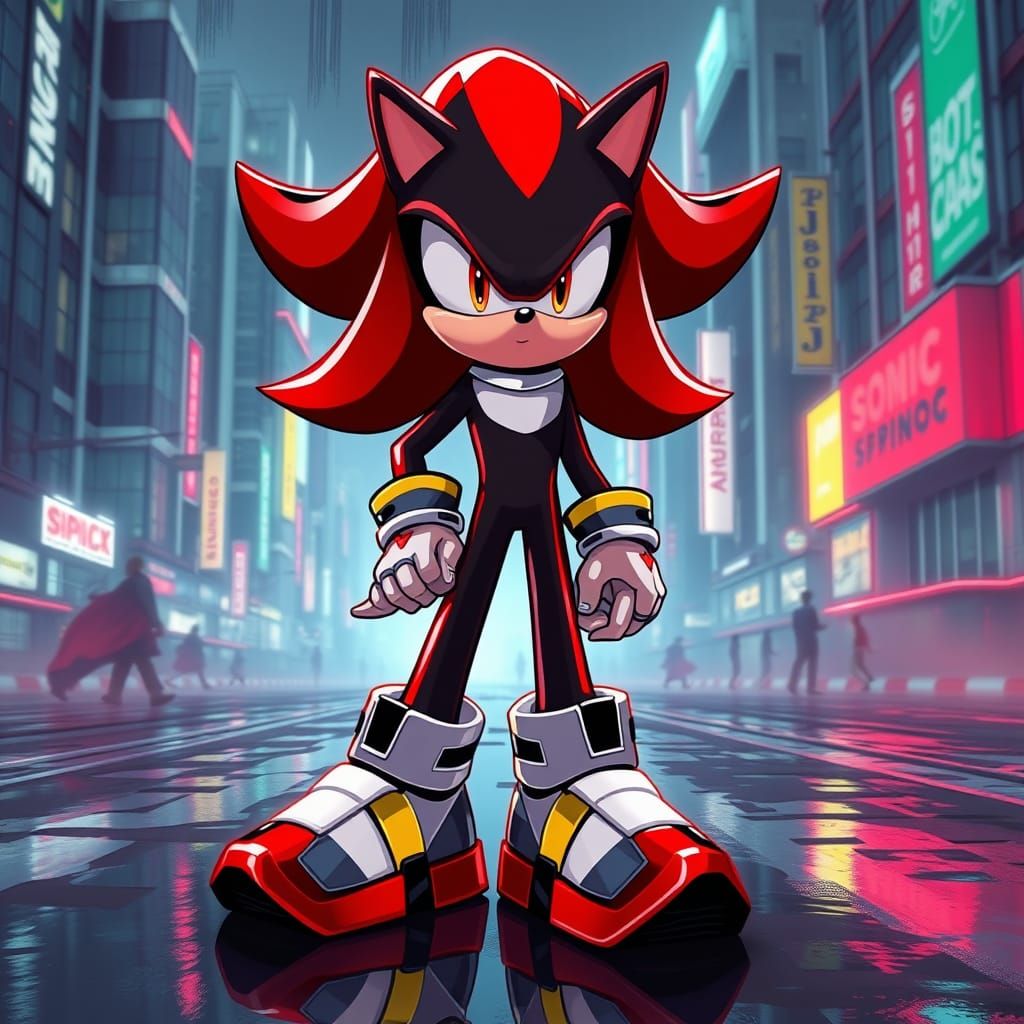 Cyberpunk Hedgehog Hero in Metallic Red and Black