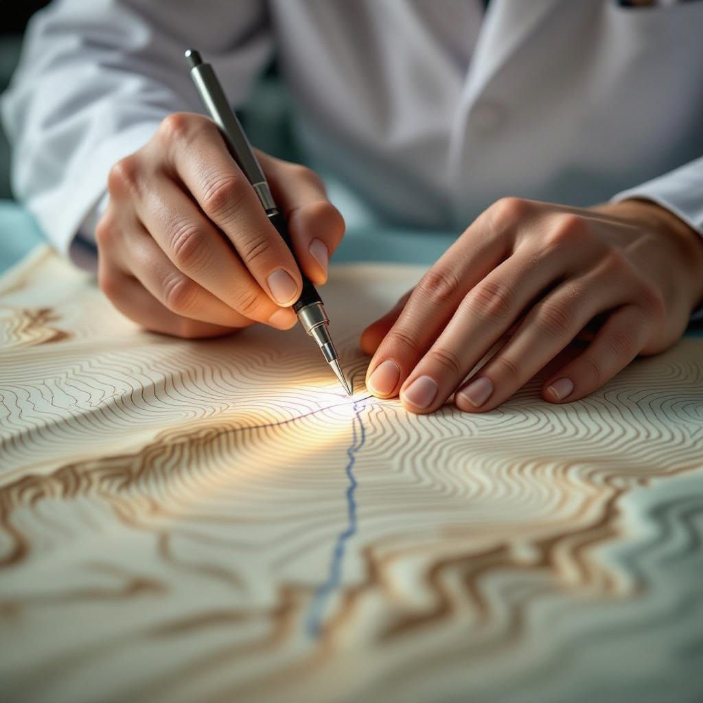 Surgeon Traces Topographical Map with Surgical Knife