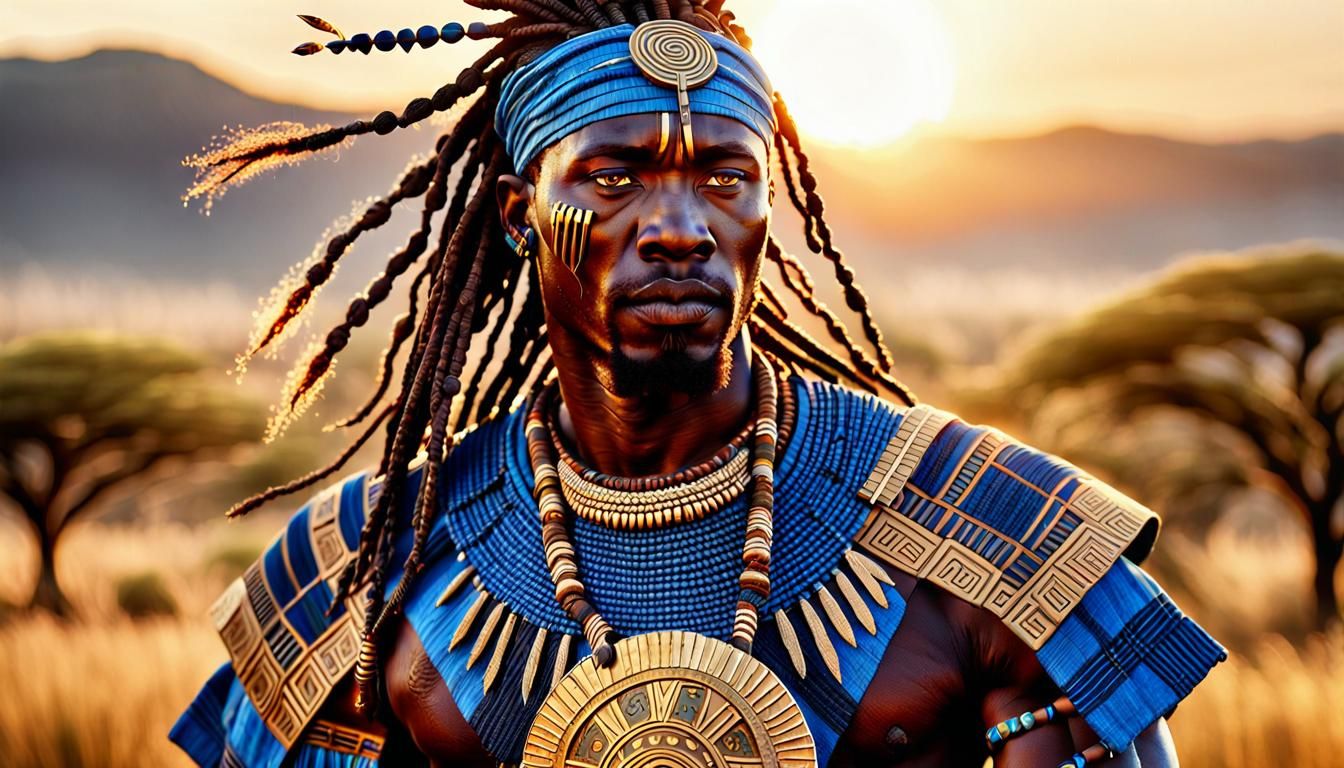 Regal Hausa Warrior in Vibrant African Textiles