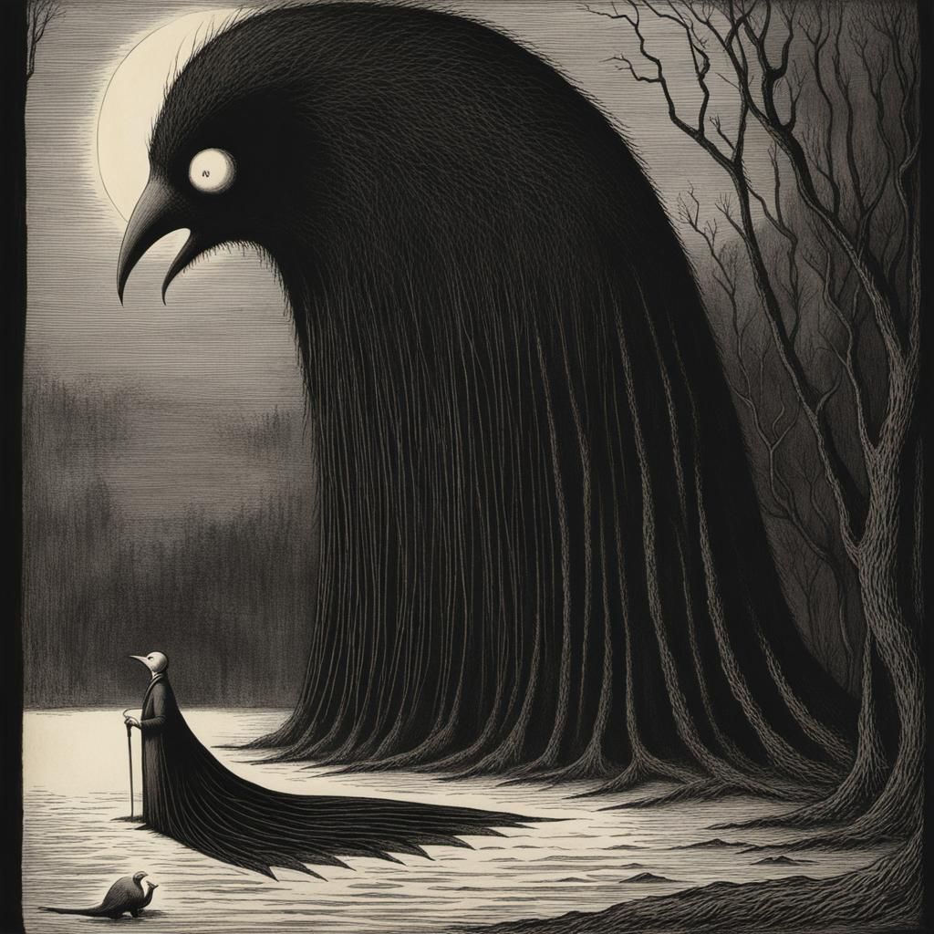 Monotone Creature in Gothic Horror Style