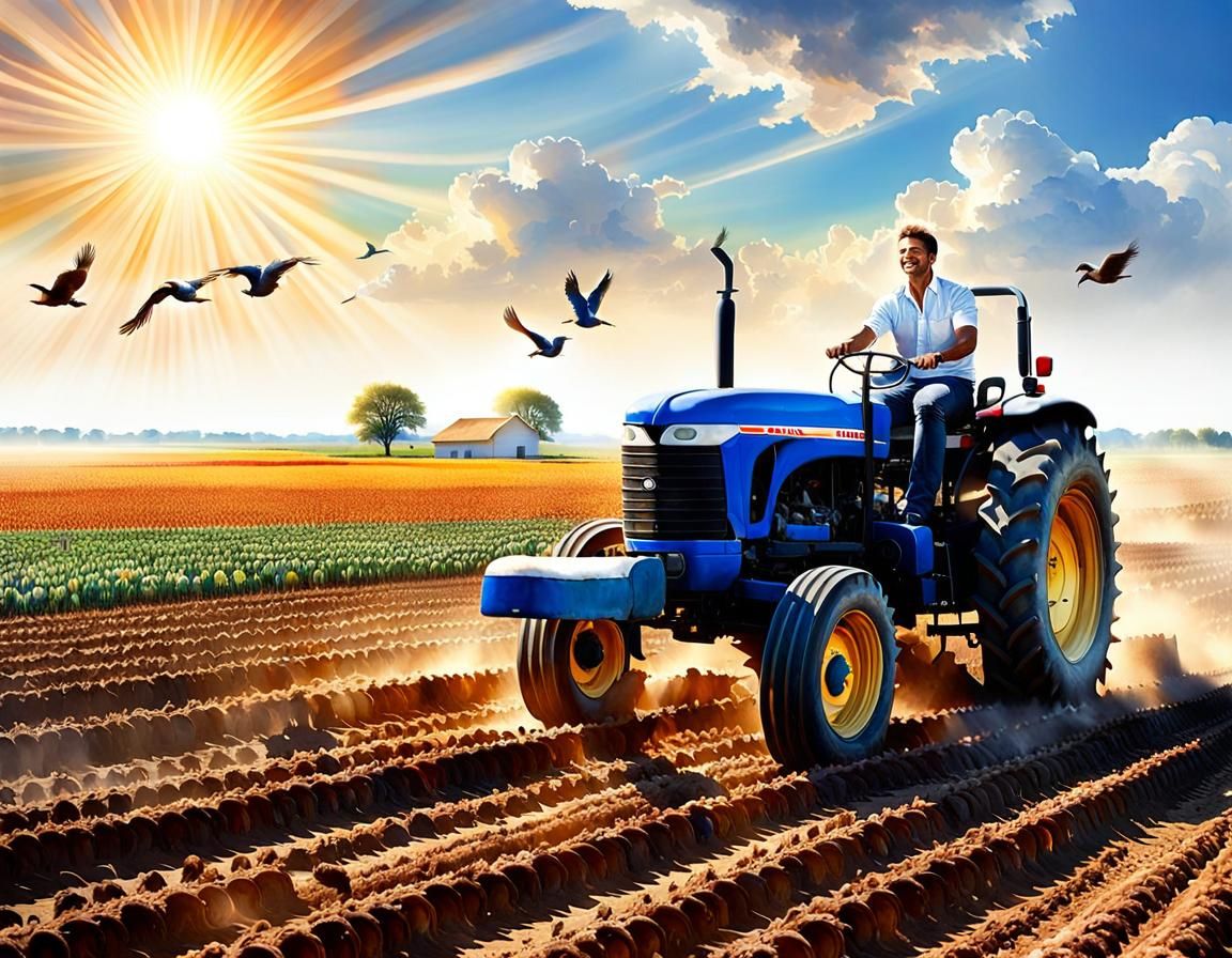 Watercolor Tractor Photo: Hyper-Detailed Rural Scene