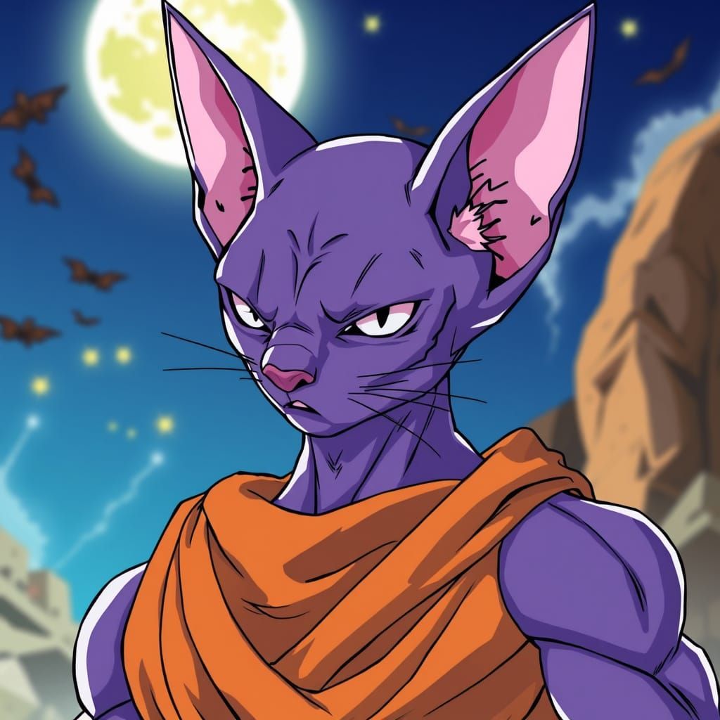 Dragonball Super: Epic Beerus as a Sphynx Cat in Anime Style