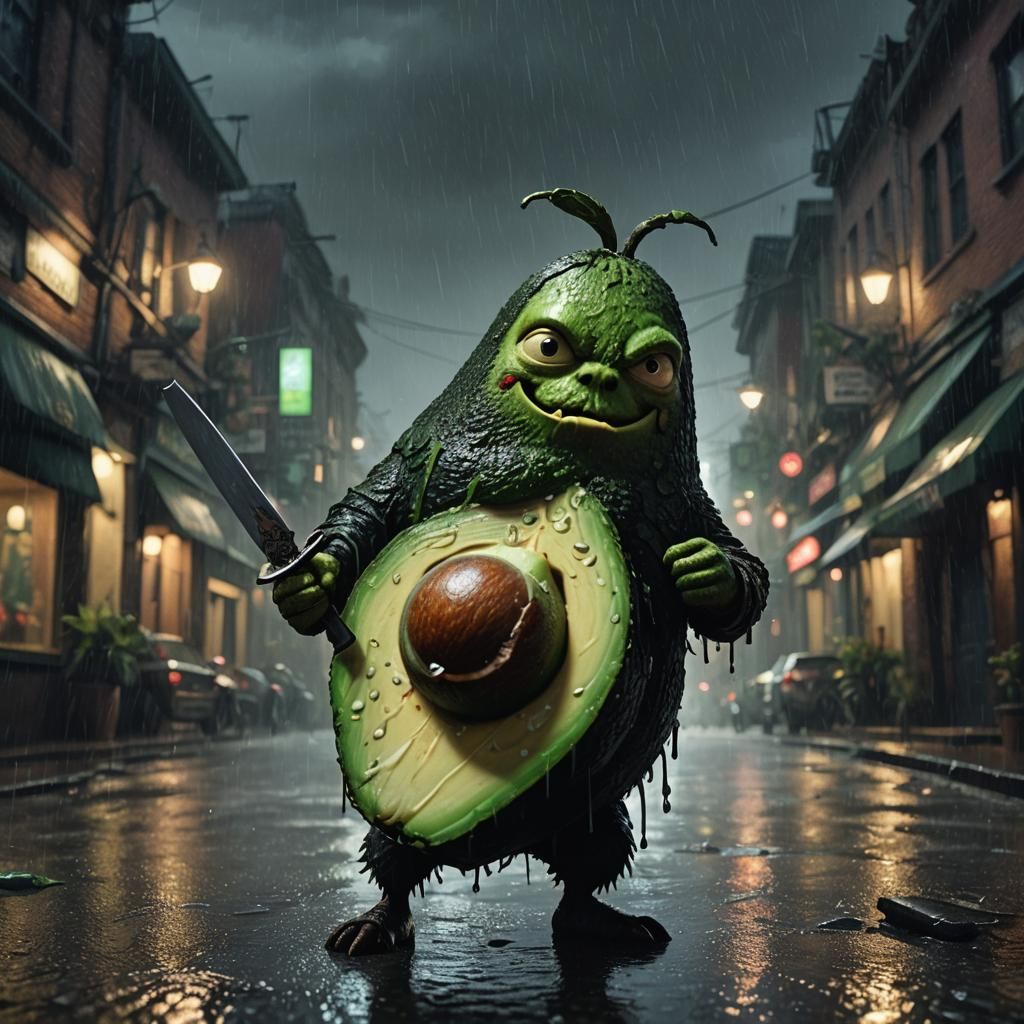 Evil Avocado with Knife in Dark Fantasy Style