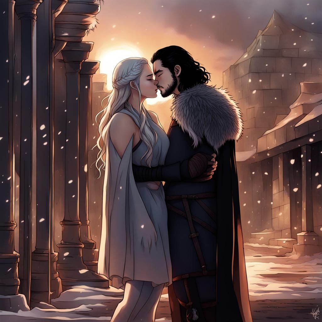 Jon Snow and Daenerys Kissing in Anime Style