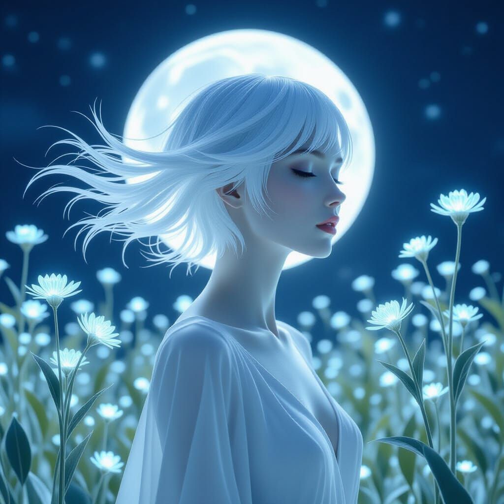 Moonlit Woman Sculpture in Art Nouveau Style