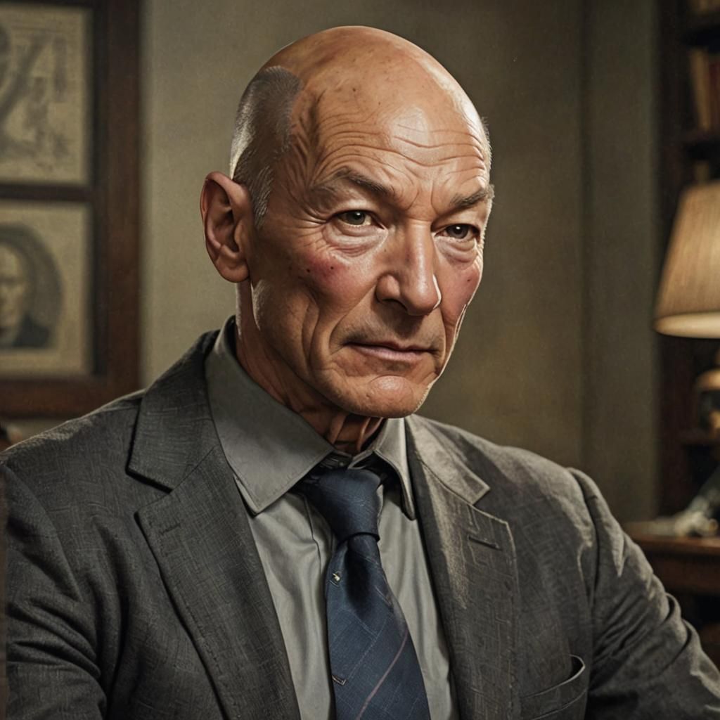 Photorealistic Portrait of Professor X as Patrick Stewart
