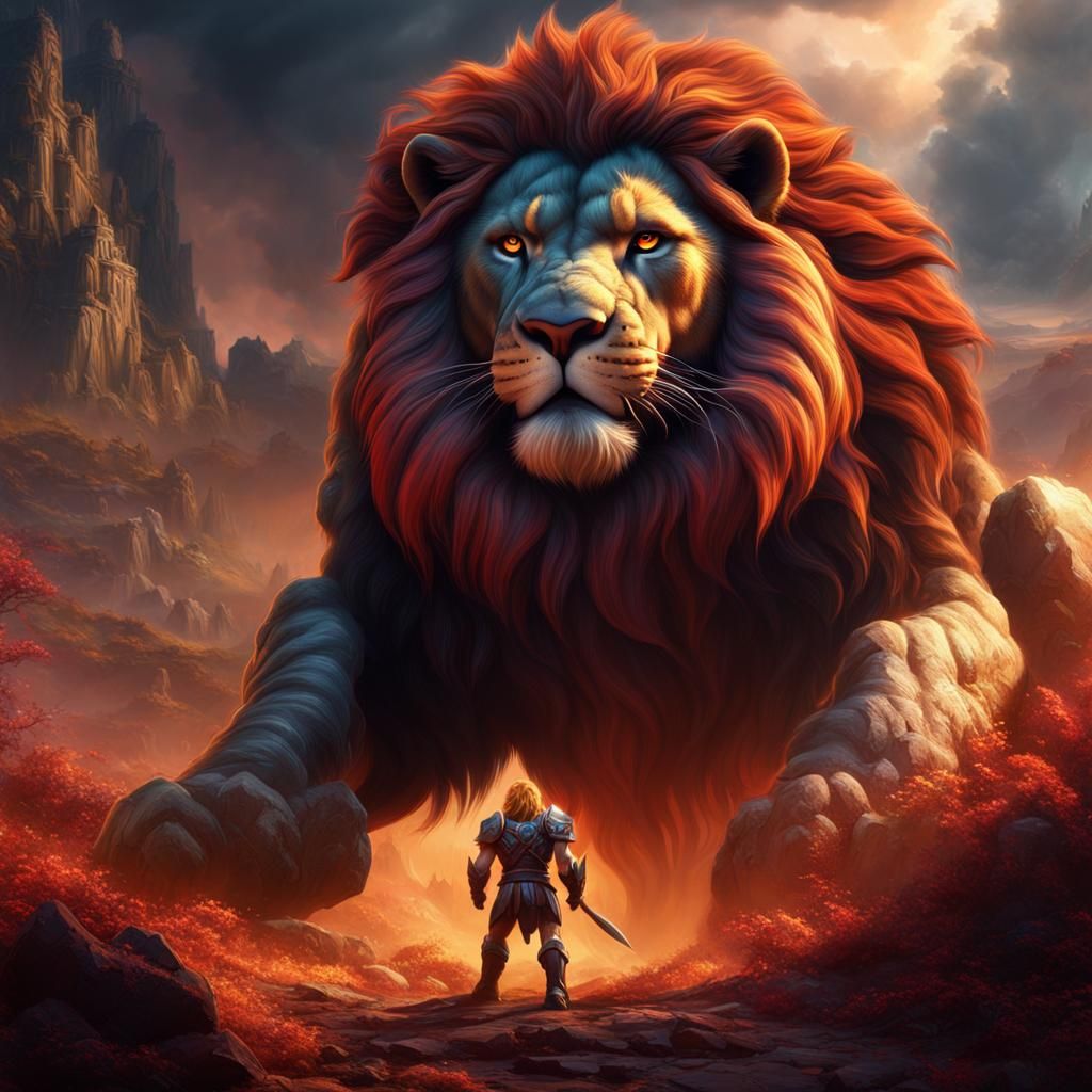 He-Man and Lion Fantasy Art