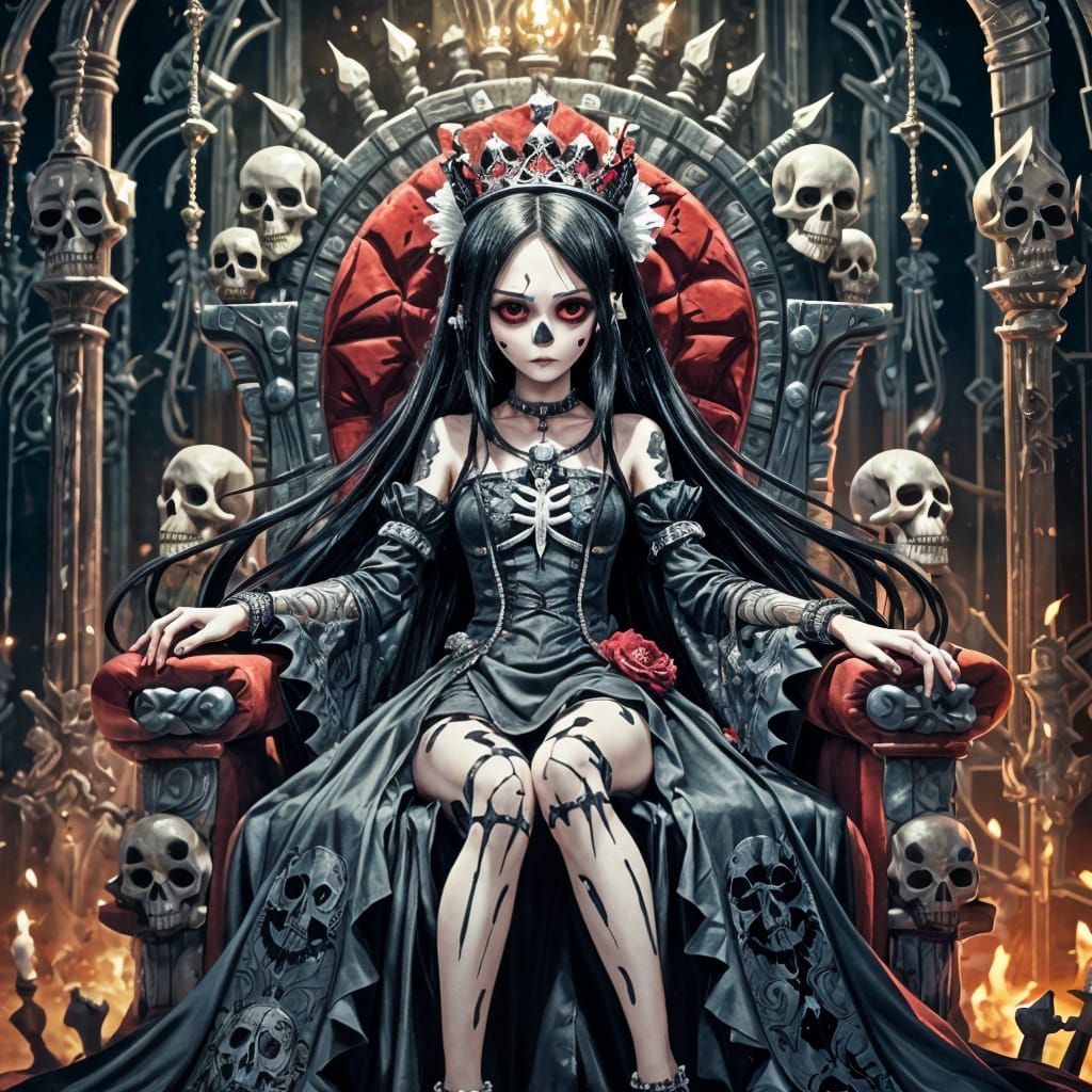 Skull Queen on Throne in Anime Art Style