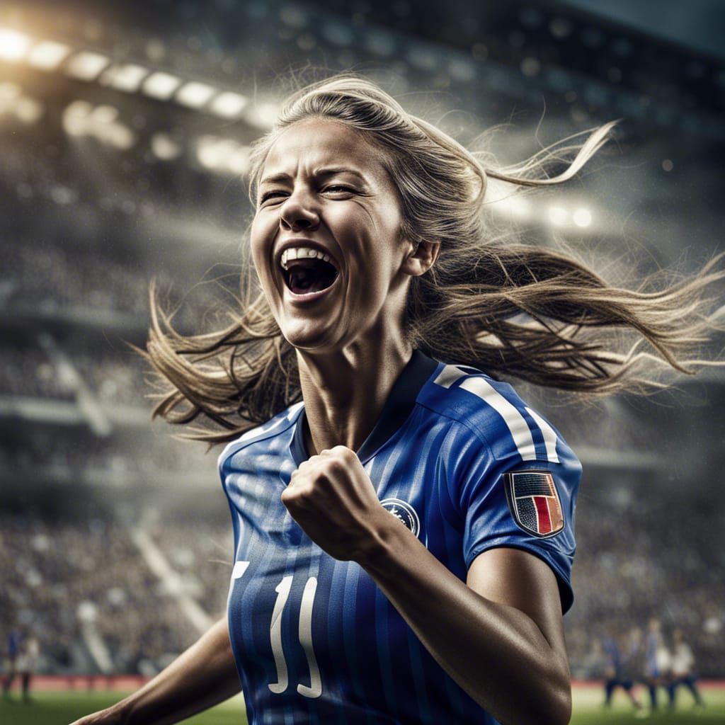 Female Soccer Player's Joyful Goal Celebration