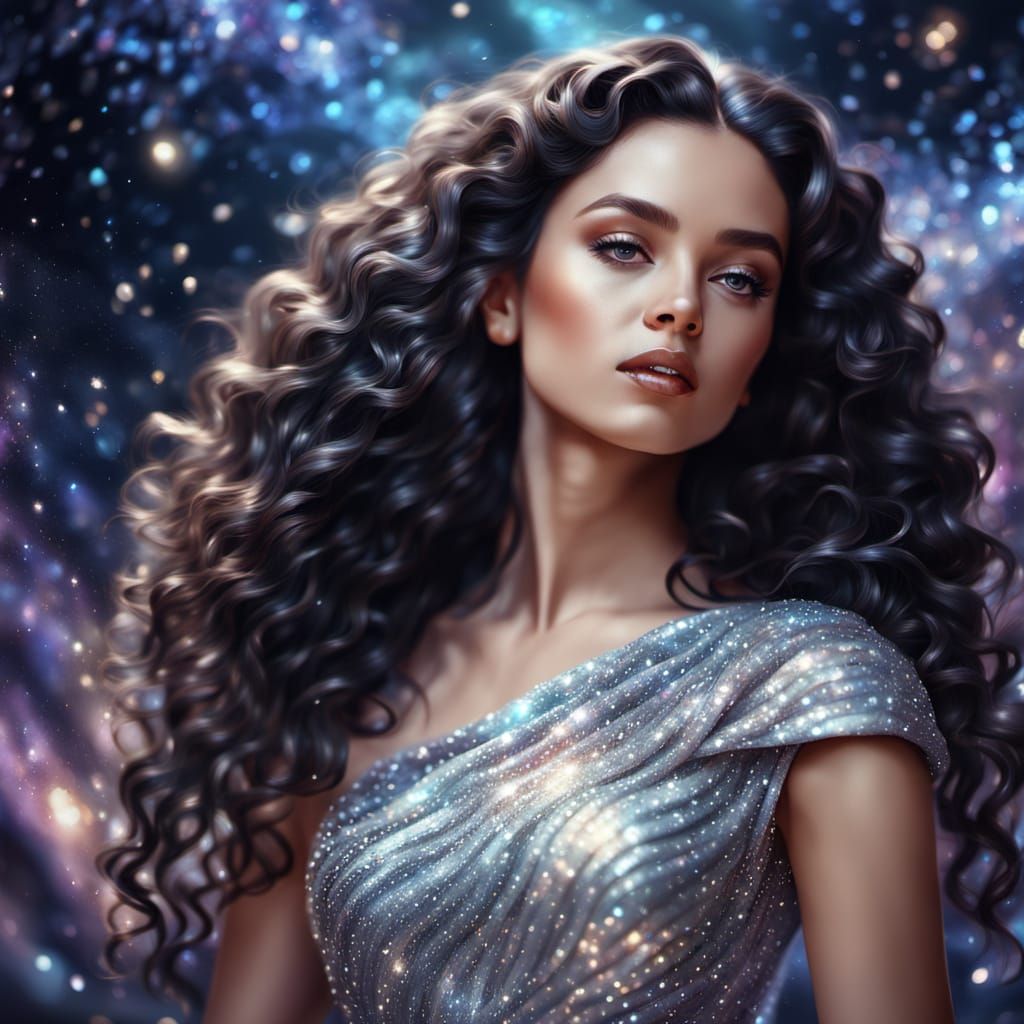 Diamond Painting of Woman in Starry Silver Dress