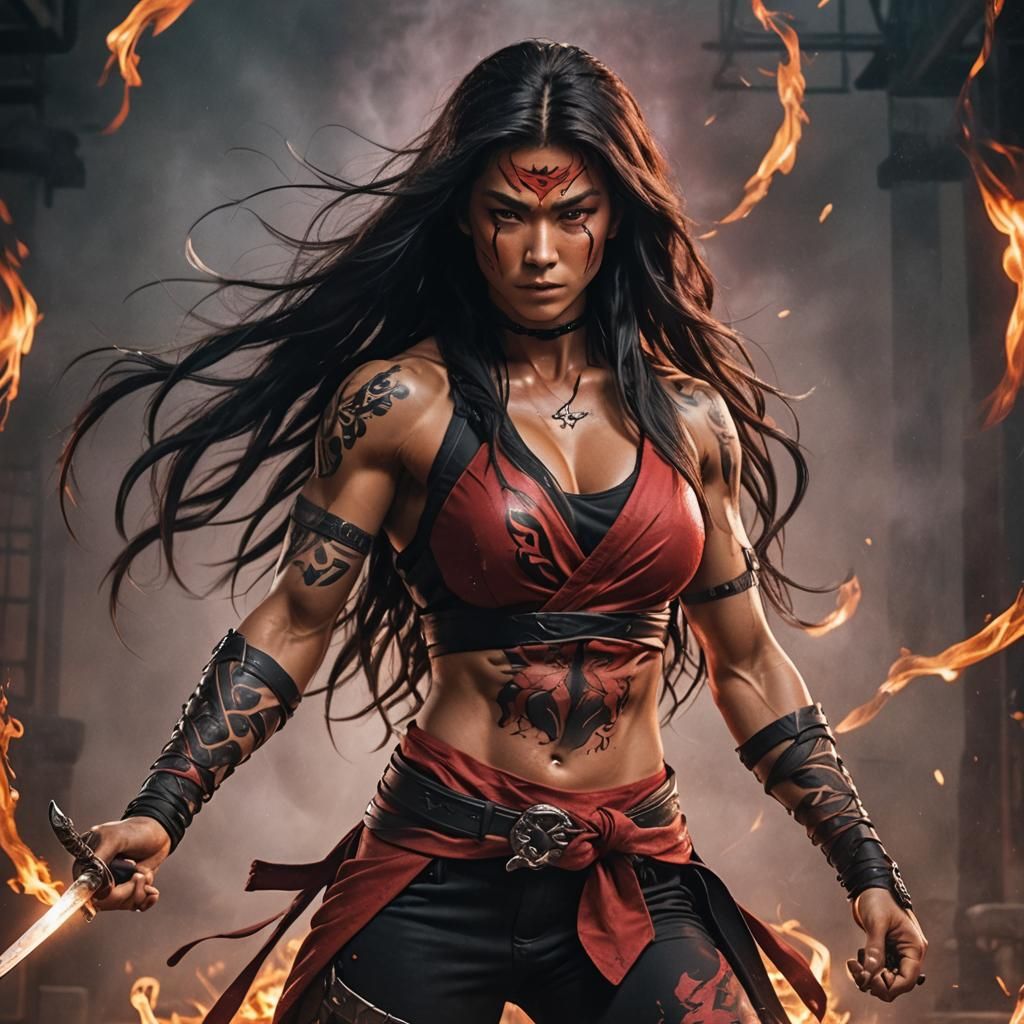 Epic Ninja Woman with Magical Flame