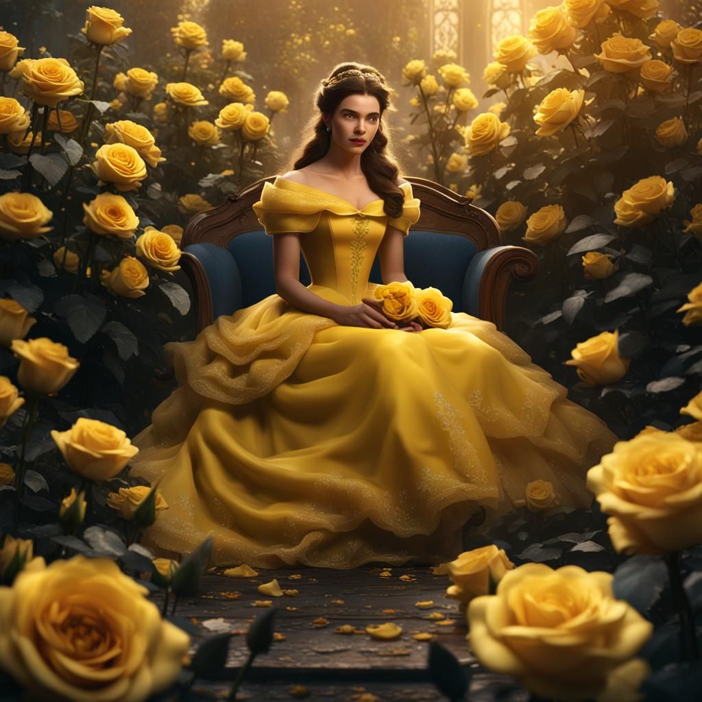 Belle in a Sea of Yellow Roses