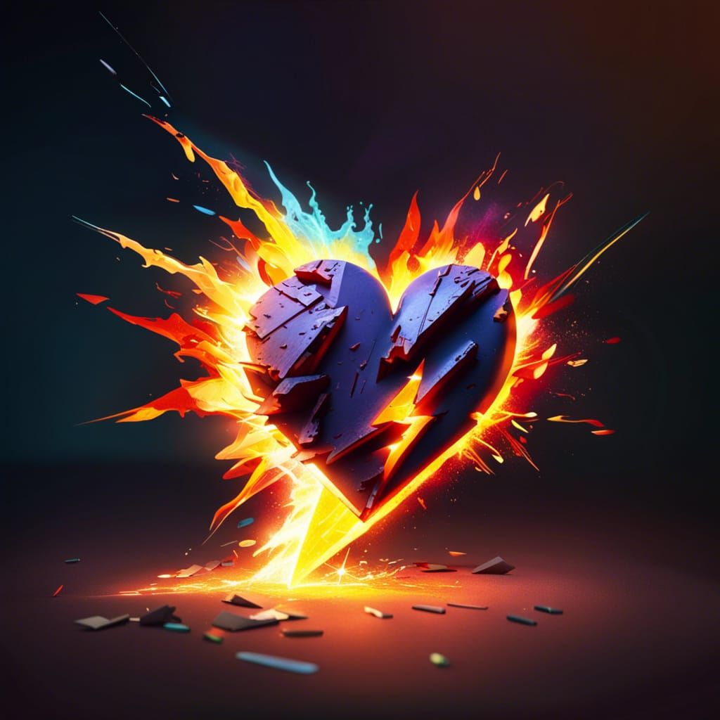 Hyperrealistic Broken Heart in Dramatic Lighting