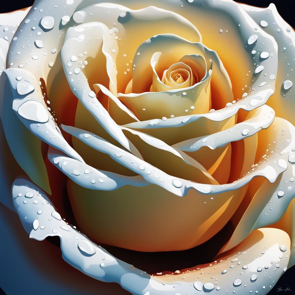 Hyperrealistic White Rose Splash Art