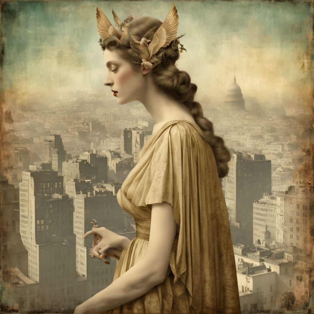 Ethereal Goddess in Modern Metropolis