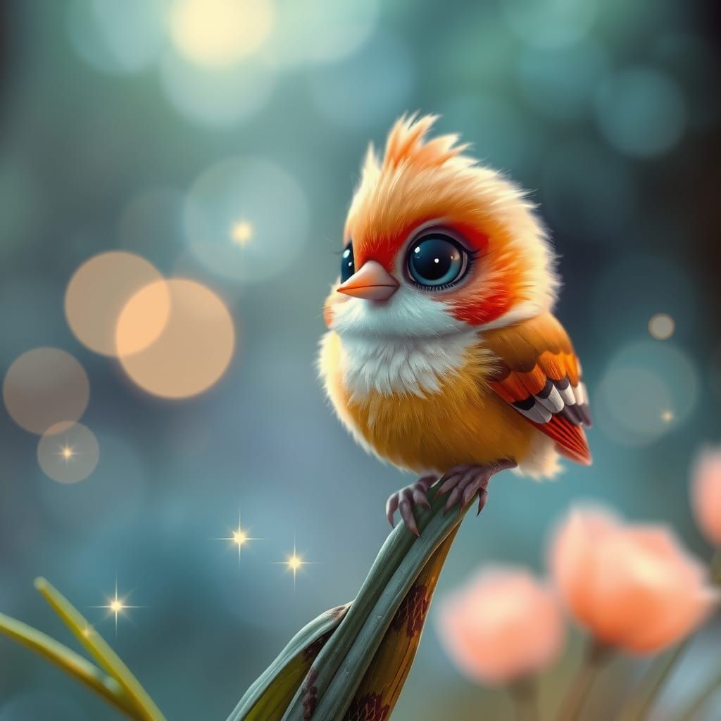 Adorable Fantasy Bird in Enchanted Forest