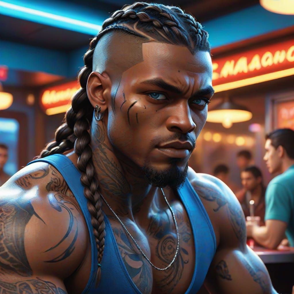 Gritty Haitian-American Hero in Neon-Lit Brawl