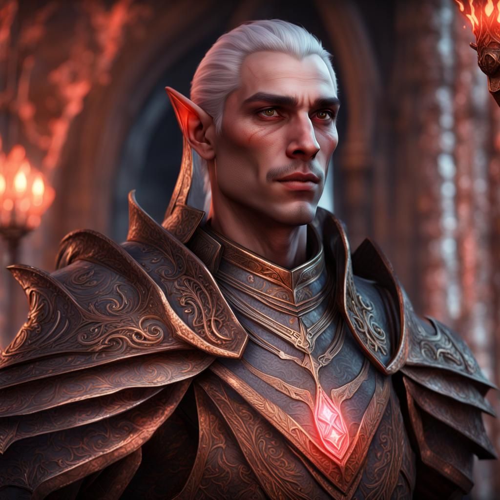 Elegant High Elf in Organic Armor Portrait