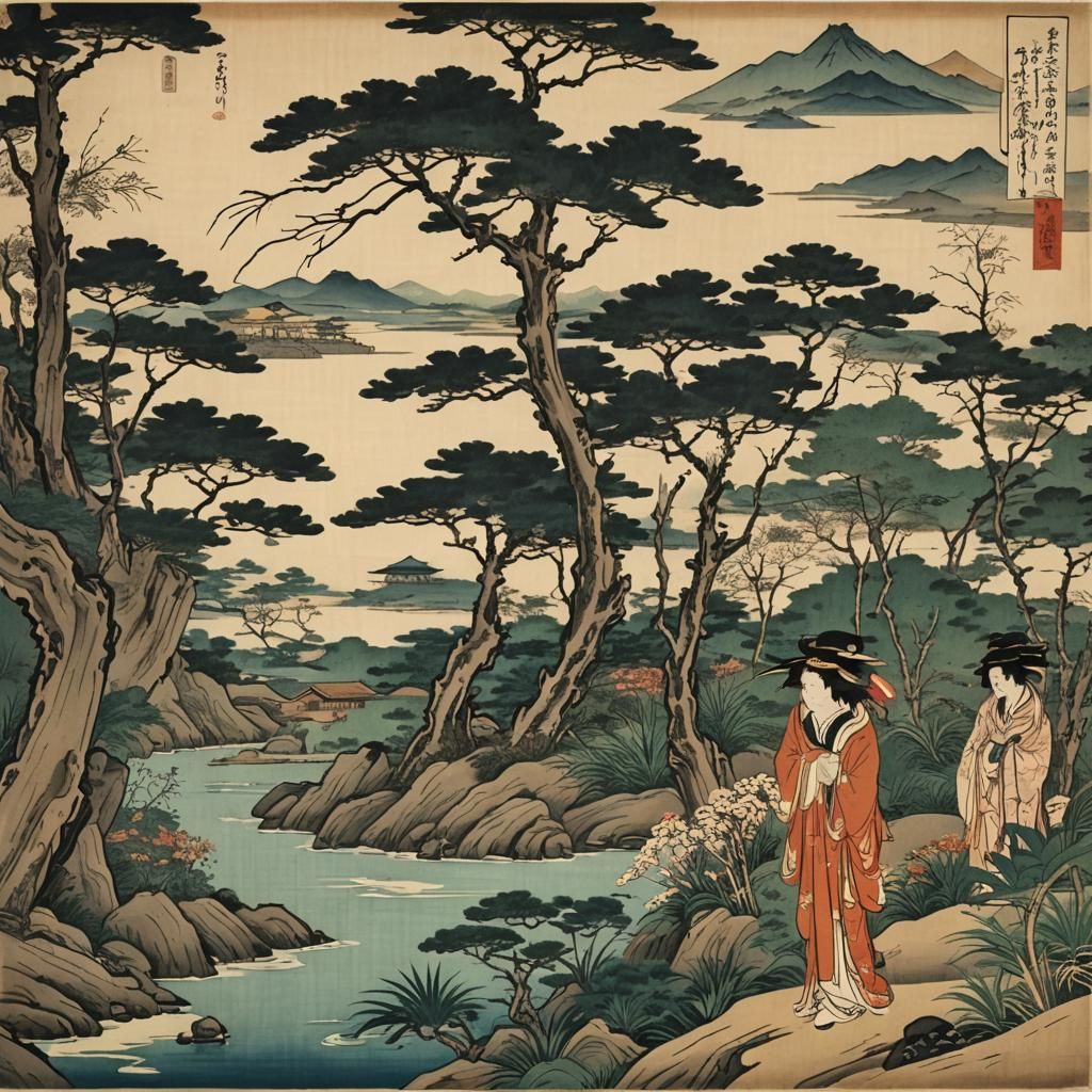 Ukiyo-e Landscape Inspired by Utamaro