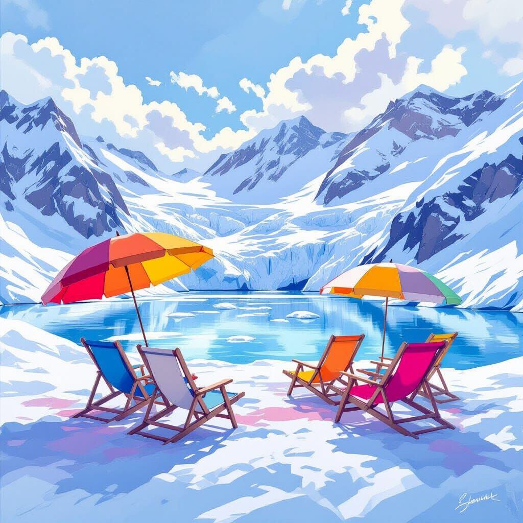 Colorful Beach on Glacier in Dreamy Concept Art